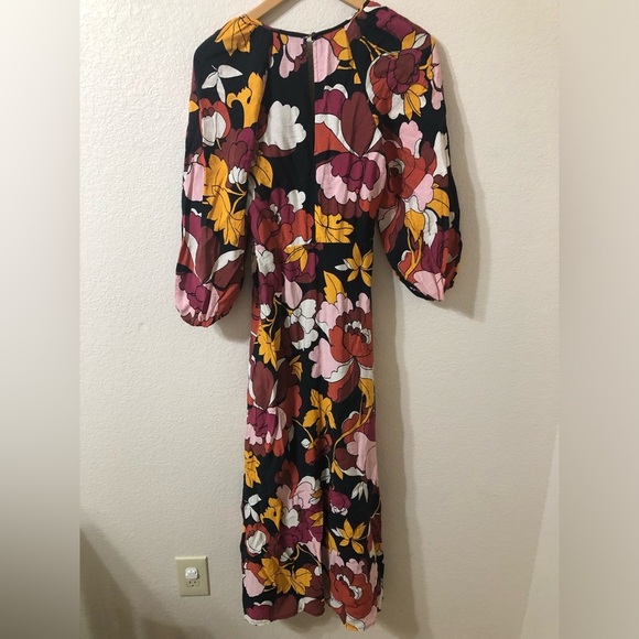 Anthropologie Maeve Deep V Ruched Midi Floral Dress - Size 2 - Picture 6 of 9